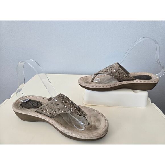 Cliffs C28619 Wedge Sandals 9.5M | Bling Tan Flip Flops | Comfy Summer Shoes - Picture 2 of 4